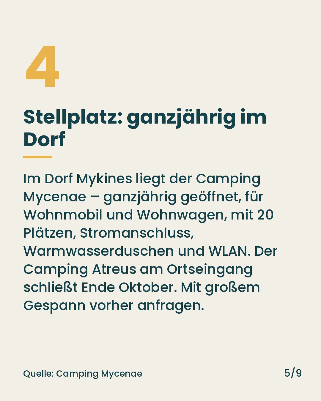 Folie 5 von 9: Stellplatz: ganzjährig im Dorf